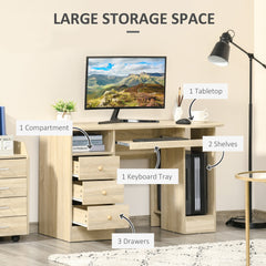 Computer Desk with Storage, Home Office Laptop Table with Shelves and Drawers, Modern Workstation Desk with Keyboard Tray for Study, Living Room, Black