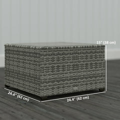 24.4" Patio Wicker Coffee Table, PE Rattan Outdoor Side Table with Tempered Glass Top, Black