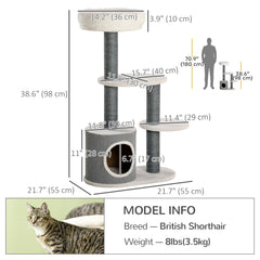 39" Cat Tree Tower, Multi-level Cat Activity Centre with Scratching Posts, Condo, Top Perch, Platforms, White