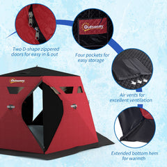 4 Person Insulated Ice Fishing Shelter, Pop-Up Portable Ice Fishing Tent with Carry Bag and Two Doors for -22℉, Black