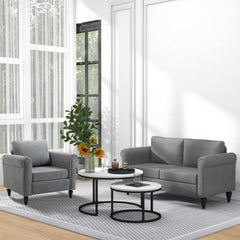 Vintage Loveseat, Upholstered Love Seat Furniture, Chenille-feel Fabric 2 Seater Sofa Couch with Rolled Arms, Gourd-Shaped Rubber Wood Legs for Living Room, Dark Grey