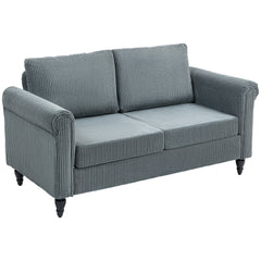 Vintage Loveseat, Upholstered Love Seat Furniture, Chenille-feel Fabric 2 Seater Sofa Couch with Rolled Arms, Gourd-Shaped Rubber Wood Legs for Living Room, Dark Grey