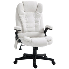 Reclining Massage Office Chair, Executive Office Chair with High Back, Swivel Wheels, White
