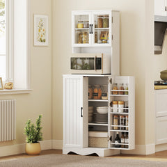 71" Kitchen Pantry Cabinet, Freestanding Kitchen Hutch with 8 Door Shelves, Adjustable Shelf and Acrylic Doors, Black