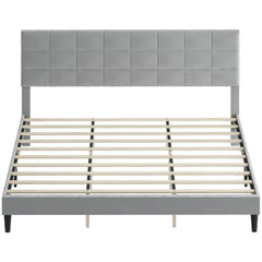 Queen Size Bed Frame with Upholstered Headboard, Modern Platform Bed Frame with Wood Slats, 1100 lbs Capacity, Cream