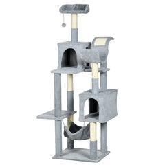 Tall Cat Tree for Indoor Cats, 70" Multi-Level Cat Tower with Hammock, Cat Bed, Cat Condo with Sisal Scratching Posts, Bluish Grey