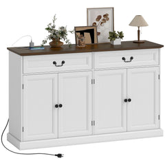 Buffet Cabinet, 32" Farmhouse Sideboard with Thick Top, Quiet Drawer and Adjustable Shelf, White Wood Grain