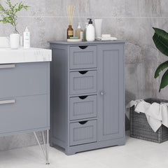 Bathroom Storage Cabinet, Floor Cabinet with Adjustable Shelf and 4 Drawers, Side Cabinet for Washroom, White
