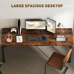 71" Computer Desk, Desktop Desk with Metal Legs, Distressed Black