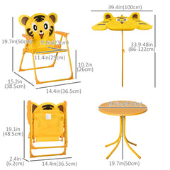Kids Folding Picnic Table and Chair Set Pattern Outdoor Garden Patio Backyard with Removable & Height Adjustable Sun Umbrella Brown