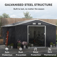 11.2ft x 12.5ft Practical Backyard Garden Storage Tool Shed 4 Ventilation Slots Double Sliding Door, Grey