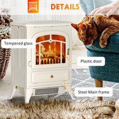 16" Freestanding Electric Fireplace Heater Fire Stove with Wood Burning Flame 750/1500W Black