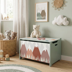 Toy Box, Kids Storage Chest with Lid, Safety Hinges and Groove Handles, Toy Storage Organizer with Mountain Pattern for Boys, Girls, Green