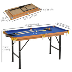 55" Mini Pool Table Portable Billiard Table Includes Cues, Ball, Chalk, Rack, Blue
