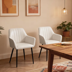 Dining Chairs Set of 2, Linen Upholstery Accent Chair with Back, Armrest, Metal Legs, Dark Grey