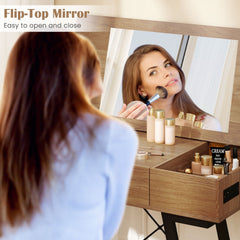 Vanity Desk with Flip Top Mirror Makeup Dressing Table-Rustic Brown