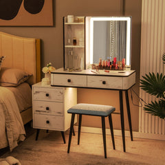 Vanity Makeup Table Set with Lighted Mirror-White