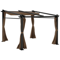Metal Pergola with Sliding Roof Canopy, Retractable Pergola Canopy, 10' x 10', Beige