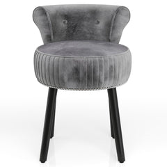 Velvet Vanity Chair with Back Upholstered Vanity Stool with Tufted Low Back and Solid Wood Legs-Gray