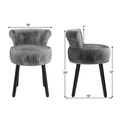 Velvet Vanity Chair with Back Upholstered Vanity Stool with Tufted Low Back and Solid Wood Legs-Gray