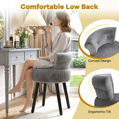 Velvet Vanity Chair with Back Upholstered Vanity Stool with Tufted Low Back and Solid Wood Legs-Gray