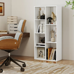 Vertical or Horizontal Freestanding Bookshelf with 7 Compartments-White