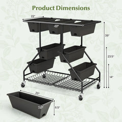 Vertical Raised Garden Bed with 7 Planter Boxes and Storage Baskets-Black
