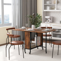Folding Dining Table, Extendable Kitchen Table for Small Spaces with Storage Shelf and 6 Wheels, Distressed Grey