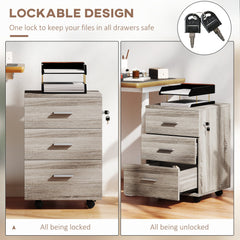 Mobile Filing Cabinet with Wheels, 3 Drawer File Cabinet with Lock and Keys for Home Office, White