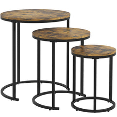Nesting Tables Set of 3, Round Coffee Table, Stacking Side Tables with Steel Frame for Living Room