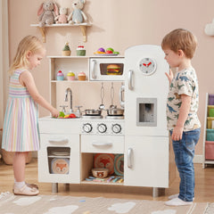 Vintage Style Wooden Play Kitchen for Kids with Water Dispenser, Clock and Cookware
