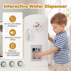 Vintage Style Wooden Play Kitchen for Kids with Water Dispenser, Clock and Cookware