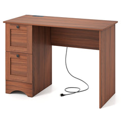 Wooden Vintage Computer Desk with 2 Drawers for Home and Office-Walnut