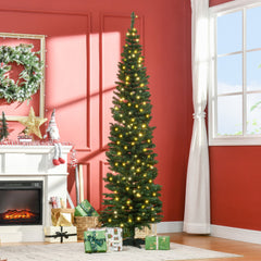 6' Pre Lit Artificial Pencil Christmas Trees, Xmas Tree with Realistic Branches and Warm White LED Lights, Green