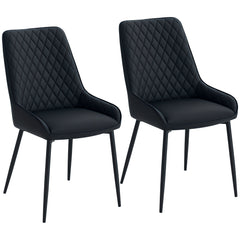 Upholstered Kitchen Chairs, Modern Dining Chairs Set of 2 with Diamond Tufting and Steel Legs for Dining Room, Black