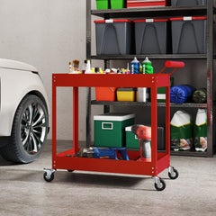 Rolling Tool Cart, 2 Tier Mobile Service Utility Cart with Wheels, Black
