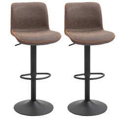Bar Stools Set of 2, Swivel Counter Height Bar Stools with Adjustable Height and Footrest, PU Leather Upholstered Kitchen Stool for Breakfast Bar, Brown