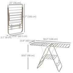 Clothes Drying Rack, 2-Tier Stainless Steel Foldable Laundry Rack with Adjustable Wings and Shoe Holders, Silver