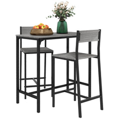 Industrial Bar Table Set Counter Height 3 Piece and 2 High Back Stools Set Dining Table Set Natural Wood