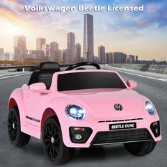 12V Licensed Volkswagen Beetle Kids Ride On Car with Four Wheel Suspension and Locking Doors, Pink