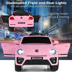 12V Licensed Volkswagen Beetle Kids Ride On Car with Four Wheel Suspension and Locking Doors, Pink