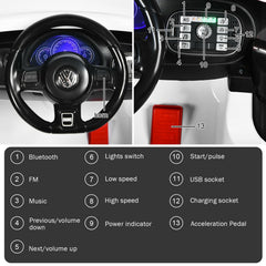 12V Licensed Volkswagen Beetle Kids Ride On Car with FM Radio, USB and Slow Start, White