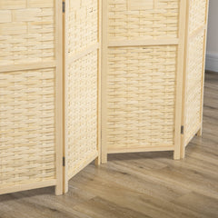 4-Panel Room Divider, 5.6 FT Bamboo Freestanding Folding Privacy Screen for Indoor Bedroom Office, Natural Wood