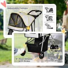 Cat Dog Stroller, One-click Foldable Pet Stroller w/Cup Holder, 4 Wheels Travel Carrier w/Brakes, 360° Swiveling Front Wheels, Storage Basket, for XS/Small Dogs Cats, Black