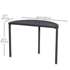 Half Round Side Table, PE Rattan Coffee Table with Metal Frame for Patio, Garden, Balcony, Black