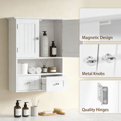 Bathroom Wall Cabinet, Medicine Cabinet, Over Toilet Storage Cabinet with Shelf and Drawers for Hallway, Living Room, White