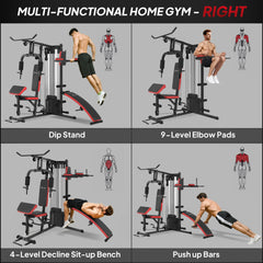 Multi Home Gym Equipment, Workout Station with Sit up Bench, Push up Stand, Dip Station, 143lbs Weights
