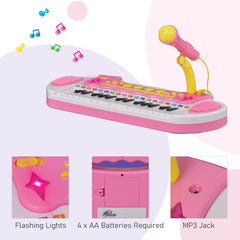 Kids Toddler Toy Piano Keyboard with Included Sitting Stool, Working Microphone, A Fun Bright Flashlight, Pink