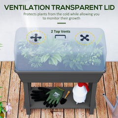 41L Self Watering Raised Garden Bed w/ Ventilation Transparent Lid Greenhouse, Planter Box w/ Storage Shelf, Black