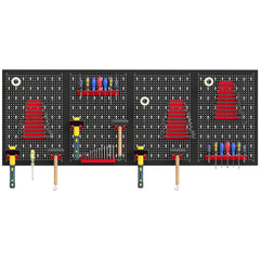 38 Piece Metal Peg Board with Accessories, Shelf Tool Organizer, Black and Red